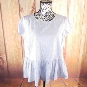 Crown & Ivy White & Blue Striped Cap Sleeve